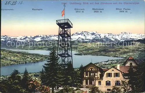 Uetliberg Zuerich mit Zuerichsee und Glarner Alpen Kat. Uetliberg