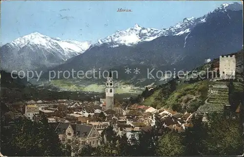 Meran Gesamtansicht mit Alpenpanorama Burgruine Kat. Merano