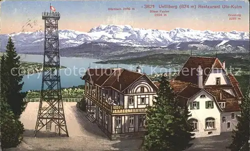 Uetliberg Zuerich Restaurant Uto Kulm Aussichtsturm Zuerichsee Alpenpanorama Kat. Uetliberg
