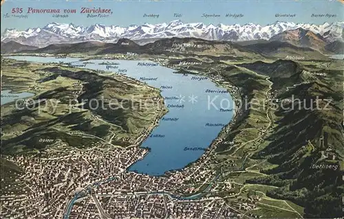 Zuerichsee Panorama aus Vogelperspektive Alpen / Zuerich /Bz. Zuerich City