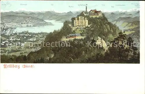 Uetliberg Zuerich Panorama Gasthaus Aussichtsturm Zuerichsee Alpen Kat. Uetliberg