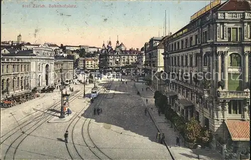 Zuerich Bahnhofplatz Litfass Saeule Strassenbahn / Zuerich /Bz. Zuerich City