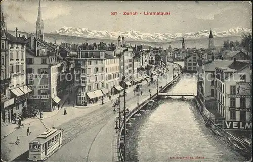 Zuerich Limmatquai Strassenbahn Alpenpanorama / Zuerich /Bz. Zuerich City