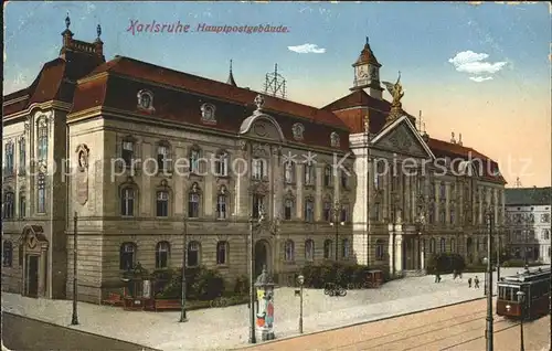 Karlsruhe Hauptpostgebaeude Strassenbahn  Kat. Karlsruhe