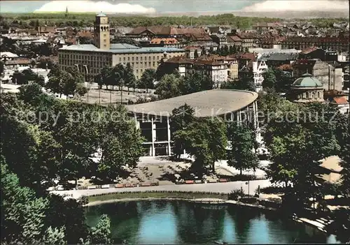 Karlsruhe Schwarzwaldhalle und Oberpostdirektion Teich Kat. Karlsruhe