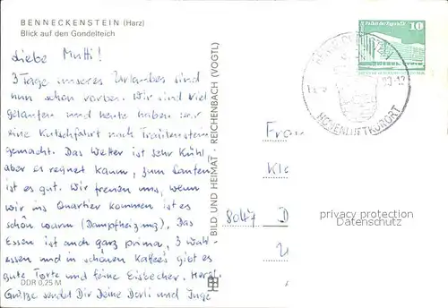Benneckenstein Ortsblick mit Gondelteich und Kirche Kat. Benneckenstein