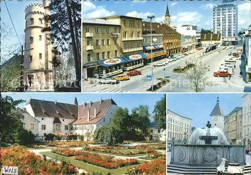 Wels Oberoesterreich Marienwarte Kaiser Josef Platz Burggarten mit Burg Stadtbrunnen Kat. Oesterreich