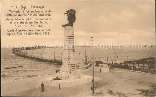 Zeebrugge West Vlaanderen Memorial erected in remembrance of the attack on the Mole April 1918 Kat. 