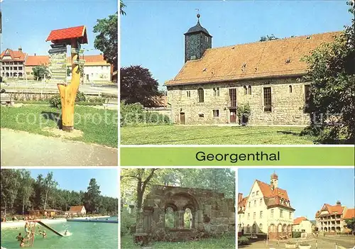 Georgenthal Wanderwegweiser Kirche Waldbad Ruine Kloster FDGB Erholungsheim Kat. Georgenthal