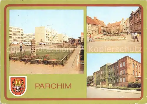 Parchim Mecklenburg Vorpommern Weststadt Wilhelm Pieck Platz Goethe Oberschule Wappen Kat. Parchim
