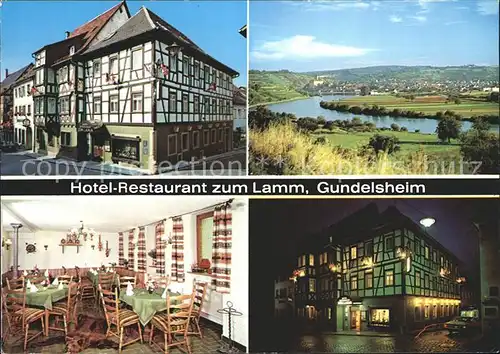 Gundelsheim Wuerttemberg Hotel Restaurant zum Lamm Nachtaufnahme Gaststube Panorama Kat. Gundelsheim Neckar