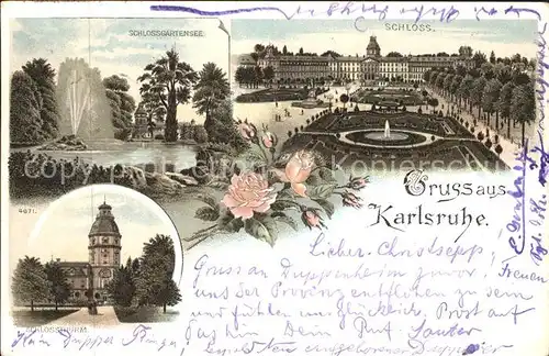 Karlsruhe Schlossgartensee Schlossthurm Schloss Kat. Karlsruhe