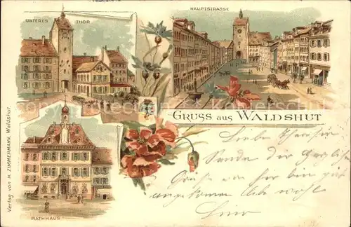 Waldshut Tiengen Rhein Hauptstrasse Rathaus Unteres Tor Litho /  /