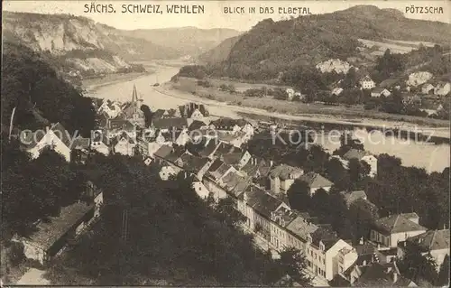 Wehlen Elbe Blick in das Elbetal Poetzscha Elbsandsteingebirge Kat. Wehlen