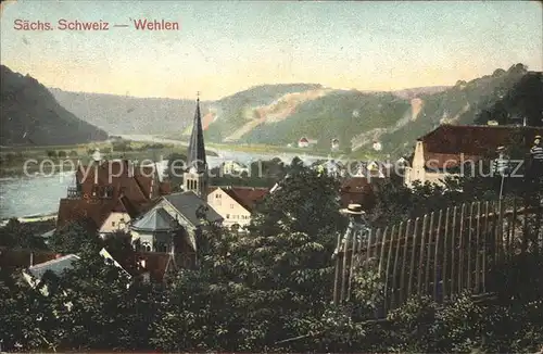 Wehlen Elbe Ortsansicht mit Kirche Elbetal Elbsandsteingebirge Kat. Wehlen