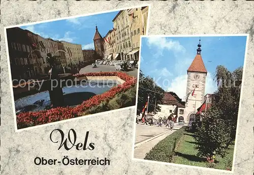 Wels Oberoesterreich Platz mit Ledererturm Kat. Oesterreich