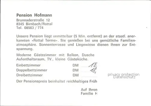 Birnbach Pension Hofmann Kat. Bad Birnbach