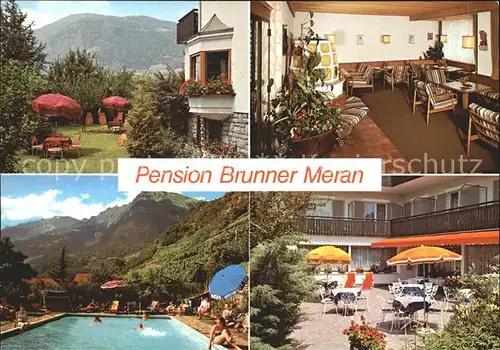 Meran Pension Brunner Terrasse Schwimmbad Kat. Merano