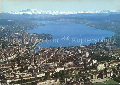 Zuerich mit Zuerichsee und Alpen Fliegeraufnahme / Zuerich /Bz. Zuerich City