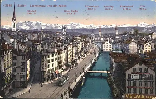 Zuerich Limmatquai und die Alpen / Zuerich /Bz. Zuerich City