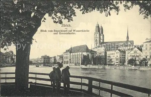 Zuerich Blick vom Bauschaenzli auf Wasserkirche und Grossmuenster / Zuerich /Bz. Zuerich City