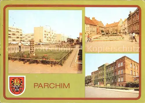 Parchim Mecklenburg Vorpommern Weststadt Wilhelm Pieck Platz Goethe Oberschule Wappen Kat. Parchim