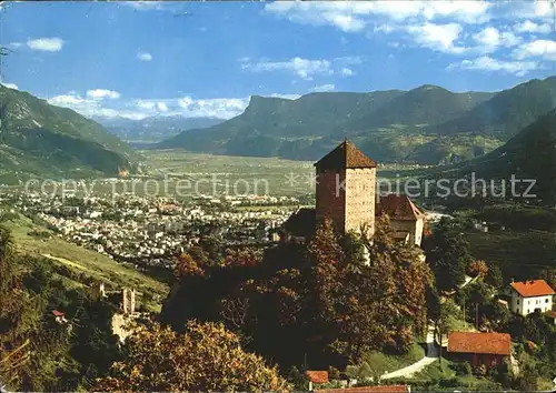Meran Schloss Tirol und Brunnenburg Alpenpanorama Kat. Merano