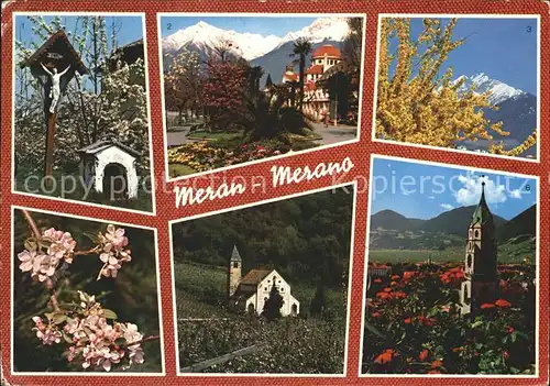 Meran Inri Kurhaus Kapelle Kirche Baumbluete Alpenblick Kat. Merano