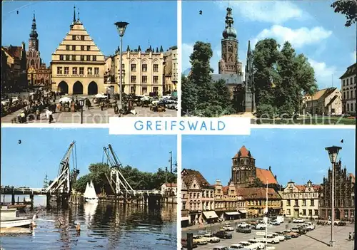 Greifswald Mecklenburg Vorpommern Rathaus Nikolaidom Wiecker Bruecke Platz der Freundschaft Kat. Greifswald