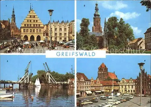 Greifswald Mecklenburg Vorpommern Rathaus Nikolaidom Wiecker Bruecke Platz der Freundschaft Kat. Greifswald