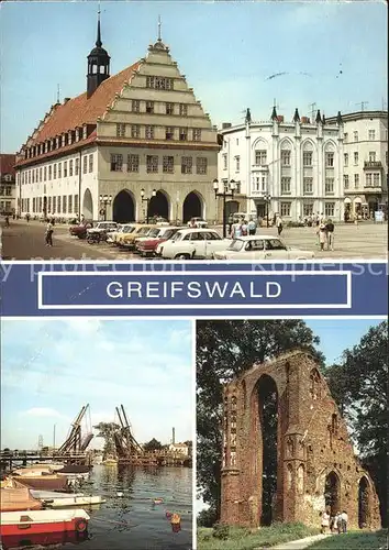 Greifswald Mecklenburg Vorpommern Rathaus Wiecker Klappbruecke Technisches Denkmal Eldena Klosterruine Kat. Greifswald