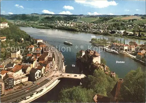 Passau am Zusammenfluss von Donau Inn und Ilz Kat. Passau