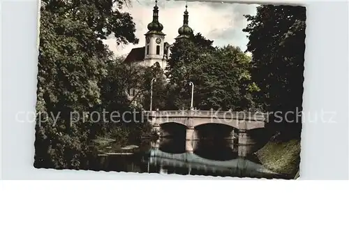 Donaueschingen Donaubruecke mit Stadtkirche Kat. Donaueschingen