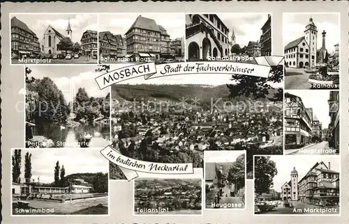 Mosbach Baden Marktplatz Palmsches Haus Rathausstr Rathaus Stadtgarten Total Hauptstr Schwimmbad Teilansicht Heugasse  Kat. Mosbach