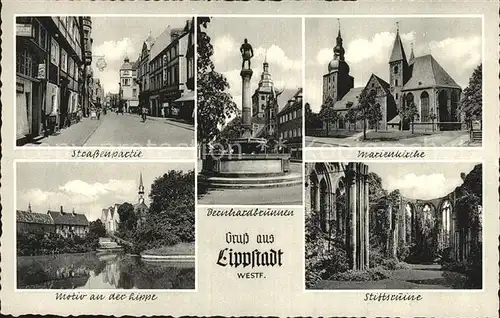 Lippstadt Strassenpartie Marienkirche Lippemotiv Stiftsruine Bernhardbrunnen Kat. Lippstadt