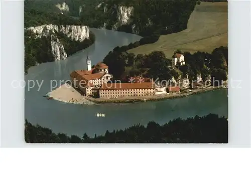 Kloster Weltenburg Fliegeraufnahme mit Donau Kat. Kelheim
