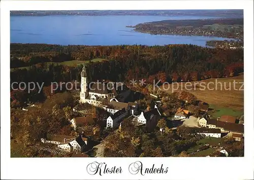 Andechs Kloster mit Blick auf den Ammersee im Herbst Fliegeraufnahme Kat. Andechs