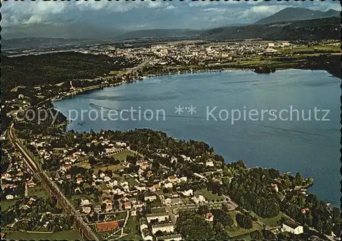 Krumpendorf Woerthersee Fliegeraufnahme mit Blick auf Klagenfurt