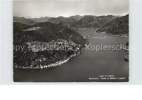 Morcote TI Fliegeraufnahme Lago die Lugano Ponte dei Melide Kat. Morcote