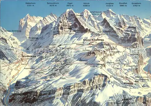Berner Oberland Bergkarte mit Jungfarugebiet Kat. Grindelwald