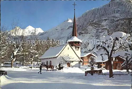 Kandersteg BE Dorfkirche mit Bluemlisalp Kat. Kandersteg