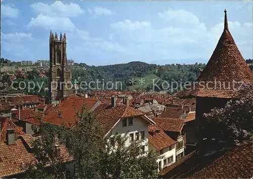 Fribourg FR Cathedrale et vue sur la ville Kat. Fribourg FR