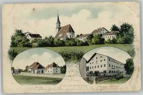 Mauerberg Alz Mauerberg Bahnhof Gasthaus Jos. Osl KuenstlerE. Felle Isny x 1909 / Garching a.d.Alz /Altoetting LKR