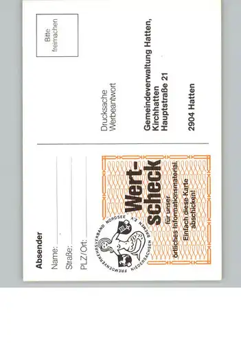 Hatten Oldenburg Wertscheck-Karte / Hatten /Oldenburg LKR