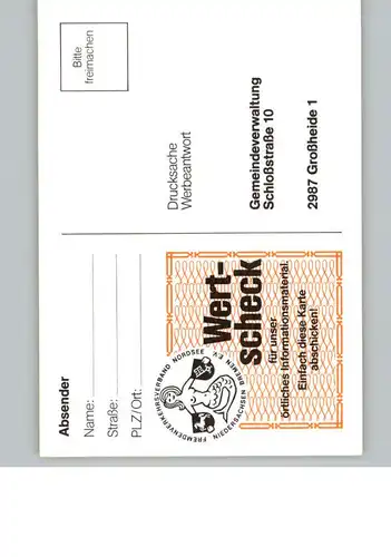 Grossheide Ostfriesland Wertscheck-Karte / Grossheide /Aurich LKR