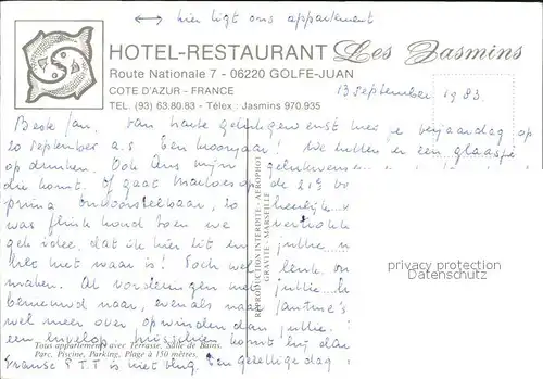 Golfe Juan Fliegeraufnahme Hotel Restaurant Les Basmins Kat. Antibes