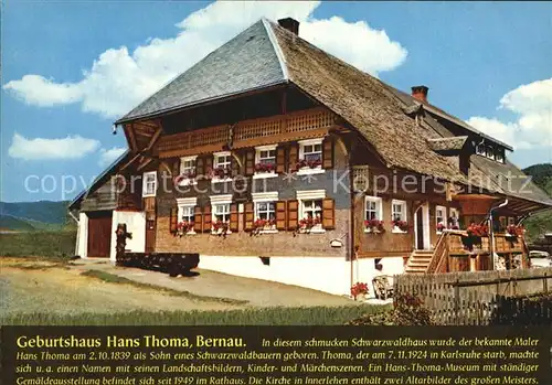Bernau Schwarzwald Geburtshaus Hans Thoma Kat. Bernau im Schwarzwald
