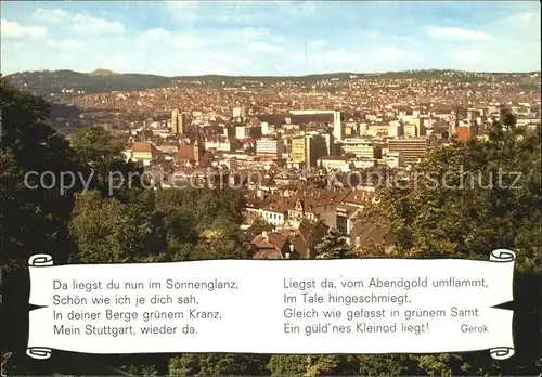 Stuttgart Panorama Da liegst du nun im Sonnenglanz Kat. Stuttgart