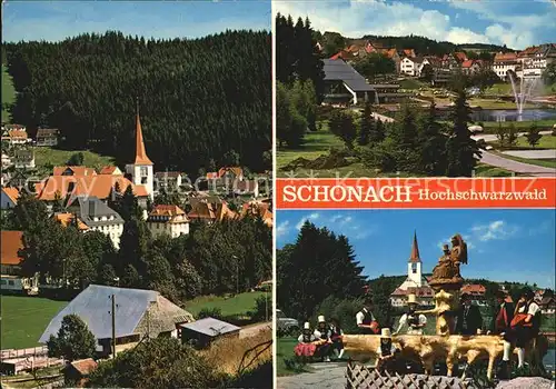 Schonach Schwarzwald Blick vom Hoefleberg Kurhaus Kurgarten Dorfbrunnen Kat. Schonach im Schwarzwald