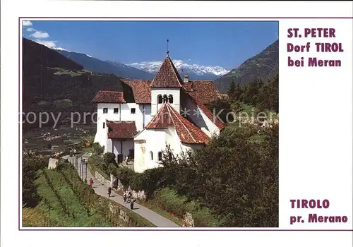 Dorf Tirol Kirche St. Peter Vinschgauer Berge  Kat. Tirolo